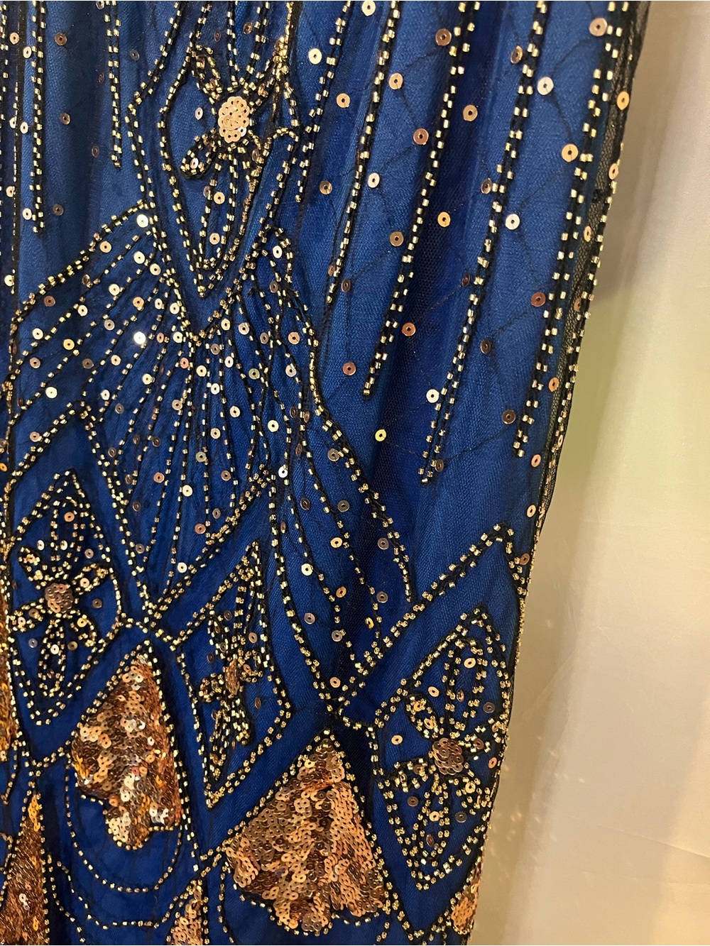 Embellished Sapphire Maxi Dress with Gold Sequin Detail - Picture 2 of 5